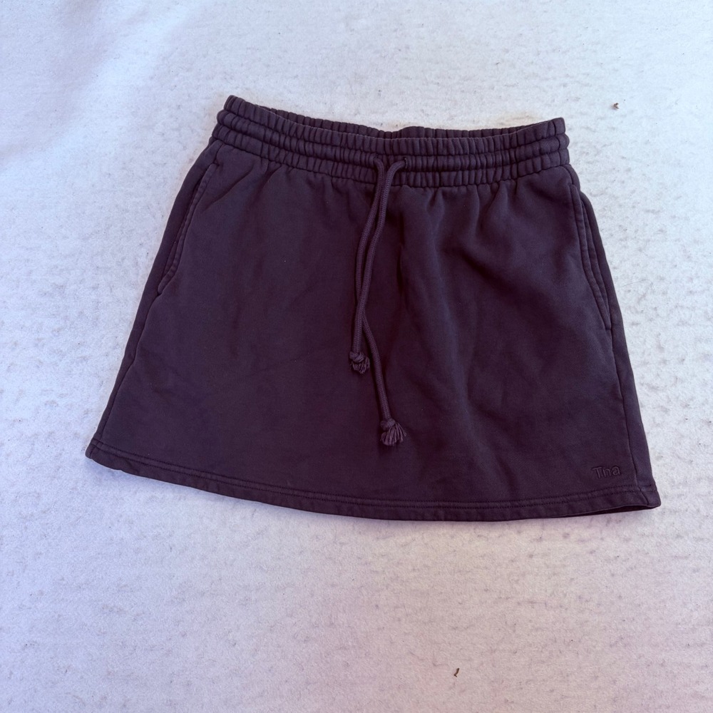 Tna Cozy Fleece Skirt Womens Medium Black Drawstring Mini
